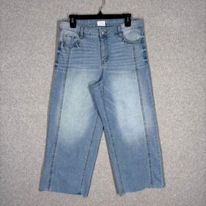 Time Tru Wide Leg Cropped Jeans 6 High Rise Raw Hem Seamed Stretch Retro Light